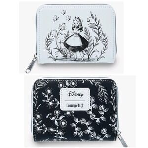 NWT Loungefly Disney Alice In‎ Wonderland Florals Black & White Wallet Abstract
